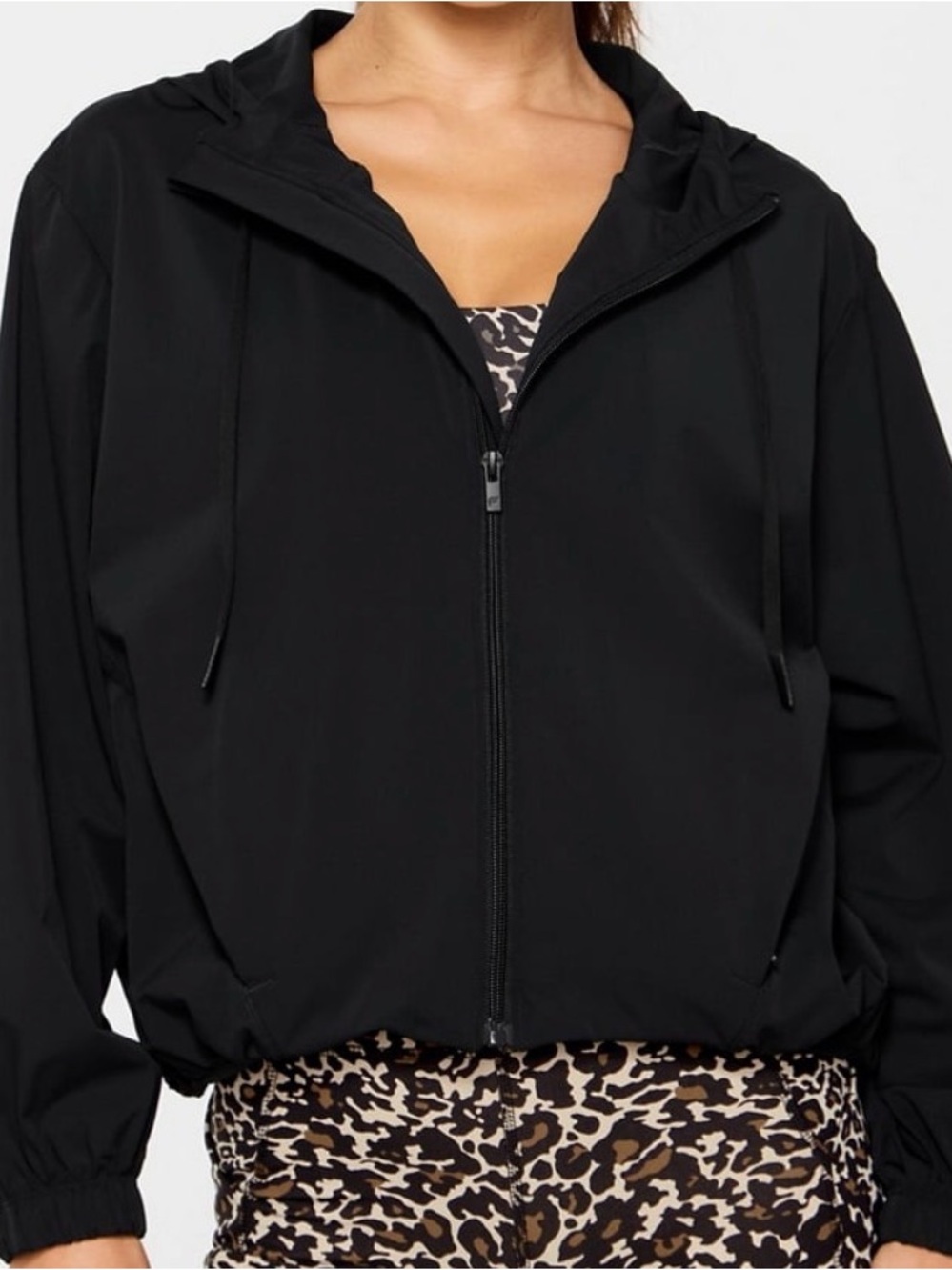 Fabletics Black Hooded Zip Hoodie